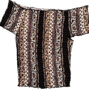 Ruched Aztec Inspired Designs Off the Shoulder Top